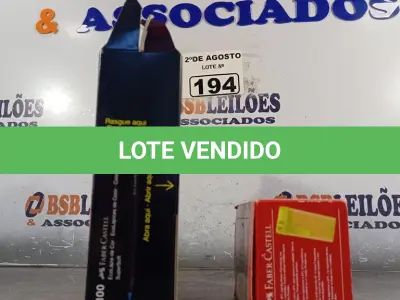 LOTE 194 - 01 CAIXA COM 100 UNIDADES DE ECO LÁPIS E 01 CAIXA COM 25 APONTADORES FABER CASTEL. (NO ESTADO) ATENÇÃO! FAZER A VISITAÇÃO ANTES DE ARREMATAR, NÃO SABEMOS SE FUNCIONA. LEILÃO NÃO TEM GARANTIA E NEM DEVOLUÇÃO, SUJEITO A POSSÍVEIS AVARIAS VISÍVEIS/OCULTAS E/OU AUSÊNCIA DE COMPONENTES.