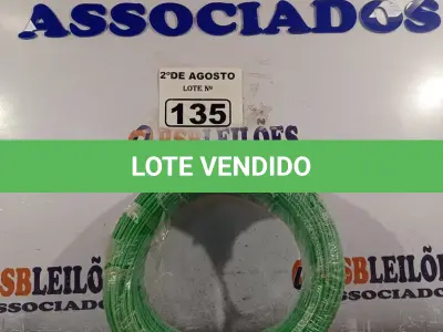 LOTE 135 - 01 CABO FLEXÍVEL DE FIO DE100M 1X2,5MM² NA COR VERDE. (NOVO) (NO ESTADO) ATENÇÃO! FAZER A VISITAÇÃO ANTES DE ARREMATAR, NÃO SABEMOS SE FUNCIONA. LEILÃO NÃO TEM GARANTIA E NEM DEVOLUÇÃO, SUJEITO A POSSÍVEIS AVARIAS VISÍVEIS/OCULTAS E/OU AUSÊNCIA DE COMPONENTES.