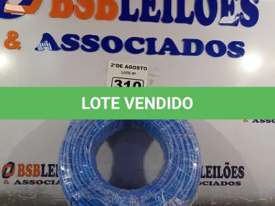 LOTE 310 - 01 CABO FLEXÍVEL DE FIO DE 100M 1X10,00MM² AZUL. (NOVO) (NO ESTADO) ATENÇÃO! FAZER A VISITAÇÃO ANTES DE ARREMATAR, NÃO SABEMOS SE FUNCIONA. LEILÃO NÃO TEM GARANTIA E NEM DEVOLUÇÃO, SUJEITO A POSSÍVEIS AVARIAS VISÍVEIS/OCULTAS E/OU AUSÊNCIA DE COMPONENTES.
