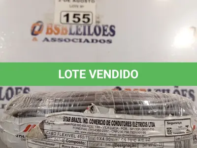 LOTE 155 - 01 CABO FLEXÍVEL DE FIO DE100M 1X4MM² NA COR CINZA. (NOVO) (NO ESTADO) ATENÇÃO! FAZER A VISITAÇÃO ANTES DE ARREMATAR, NÃO SABEMOS SE FUNCIONA. LEILÃO NÃO TEM GARANTIA E NEM DEVOLUÇÃO, SUJEITO A POSSÍVEIS AVARIAS VISÍVEIS/OCULTAS E/OU AUSÊNCIA DE COMPONENTES.