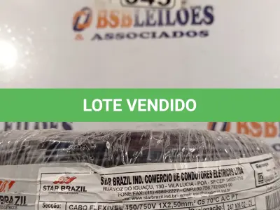 LOTE 345 - 01 CABO FLEXÍVEL DE FIO DE 100M 1X2,50MM² PRETO. (NOVO) (NO ESTADO) ATENÇÃO! FAZER A VISITAÇÃO ANTES DE ARREMATAR, NÃO SABEMOS SE FUNCIONA. LEILÃO NÃO TEM GARANTIA E NEM DEVOLUÇÃO, SUJEITO A POSSÍVEIS AVARIAS VISÍVEIS/OCULTAS E/OU AUSÊNCIA DE COMPONENTES.