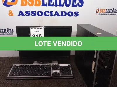 LOTE 316 - 01 CPU HP, 01 MONITOR E 01 TECLADO. (NO ESTADO) ATENÇÃO! FAZER A VISITAÇÃO ANTES DE ARREMATAR, NÃO SABEMOS SE FUNCIONA. LEILÃO NÃO TEM GARANTIA E NEM DEVOLUÇÃO, SUJEITO A POSSÍVEIS AVARIAS VISÍVEIS/OCULTAS E/OU AUSÊNCIA DE COMPONENTES.