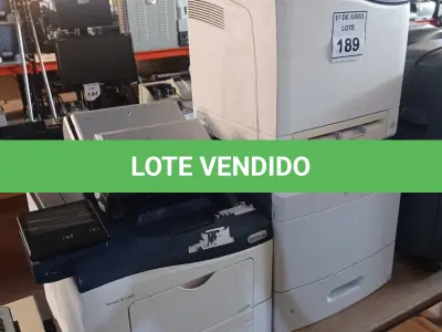 LOTE 189 - 01 LOTE COM IMPRESSORAS, SCANNER E FRAGMENTADORA DE PAPEL. (NO ESTADO) ATENÇÃO! FAZER A VISITAÇÃO ANTES DE ARREMATAR, NÃO SABEMOS SE FUNCIONA. LEILÃO NÃO TEM GARANTIA E NEM DEVOLUÇÃO, SUJEITO A POSSÍVEIS AVARIAS VISÍVEIS/OCULTAS E/OU AUSÊNCIA DE COMPONENTES.