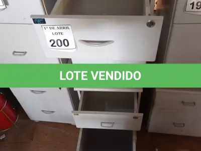 LOTE 200 - 02 GAVETEIROS EM MADEIRA 02 GAVETAS.  (NO ESTADO) ATENÇÃO! FAZER A VISITAÇÃO ANTES DE ARREMATAR, NÃO SABEMOS SE FUNCIONA. LEILÃO NÃO TEM GARANTIA E NEM DEVOLUÇÃO, SUJEITO A POSSÍVEIS AVARIAS VISÍVEIS/OCULTAS E/OU AUSÊNCIA DE COMPONENTES.
