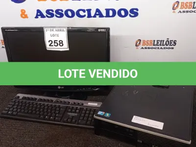 LOTE 258 - 01 CPU HP, 01 MONITOR E 01 TECLADO.  (NO ESTADO) ATENÇÃO! FAZER A VISITAÇÃO ANTES DE ARREMATAR, NÃO SABEMOS SE FUNCIONA. LEILÃO NÃO TEM GARANTIA E NEM DEVOLUÇÃO, SUJEITO A POSSÍVEIS AVARIAS VISÍVEIS/OCULTAS E/OU AUSÊNCIA DE COMPONENTES.