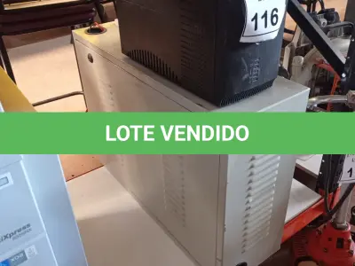LOTE 116 - 01 BANCO PARA BATERIAS E 01 NOBREAK. (NO ESTADO) ATENÇÃO! FAZER A VISITAÇÃO ANTES DE ARREMATAR, NÃO SABEMOS SE FUNCIONA. LEILÃO NÃO TEM GARANTIA E NEM DEVOLUÇÃO, SUJEITO A POSSÍVEIS AVARIAS VISÍVEIS/OCULTAS E/OU AUSÊNCIA DE COMPONENTES.