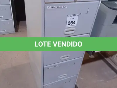 LOTE 264 - 01 ARQUIVO DE AÇO 04 GAVETAS. (NO ESTADO) ATENÇÃO! FAZER A VISITAÇÃO ANTES DE ARREMATAR, NÃO SABEMOS SE FUNCIONA. LEILÃO NÃO TEM GARANTIA E NEM DEVOLUÇÃO, SUJEITO A POSSÍVEIS AVARIAS VISÍVEIS/OCULTAS E/OU AUSÊNCIA DE COMPONENTES.