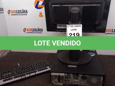 LOTE 219 - 01 CPU HP E 01 MONITOR COM TECLADO. (NO ESTADO) ATENÇÃO! FAZER A VISITAÇÃO ANTES DE ARREMATAR, NÃO SABEMOS SE FUNCIONA. LEILÃO NÃO TEM GARANTIA E NEM DEVOLUÇÃO, SUJEITO A POSSÍVEIS AVARIAS VISÍVEIS/OCULTAS E/OU AUSÊNCIA DE COMPONENTES.
