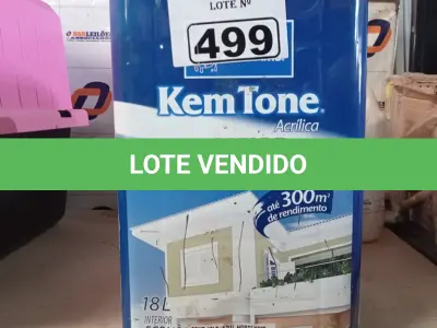 LOTE 499 - 01 LATA DE TINTA SHERWIN WILLIAMS KEM TONE ACRÍLICA INTERIORES 18L NA COR AZUL HORTÊNSIA FOSCO. (NO ESTADO) ATENÇÃO! FAZER A VISITAÇÃO ANTES DE ARREMATAR, NÃO SABEMOS SE FUNCIONA. LEILÃO NÃO TEM GARANTIA E NEM DEVOLUÇÃO, SUJEITO A POSSÍVEIS AVARIAS VISÍVEIS/OCULTAS E/OU AUSÊNCIA DE COMPONENTES).
