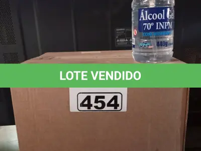 LOTE 454 - 02 CAIXAS COM FRASCOS DE ÁLCOOL EM GEL 440G COM 12 UNIDADES CADA. (NO ESTADO) ATENÇÃO! FAZER A VISITAÇÃO ANTES DE ARREMATAR, NÃO SABEMOS SE FUNCIONA. LEILÃO NÃO TEM GARANTIA E NEM DEVOLUÇÃO, SUJEITO A POSSÍVEIS AVARIAS VISÍVEIS/OCULTAS E/OU AUSÊNCIA DE COMPONENTES).