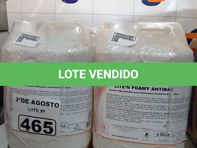 LOTE 465 - 20 LITROS DE ESPUMA HIGIENIZADORA PARA ANTISSEPSIA INSTANTÂNEA DAS MÃOS. (NO ESTADO) ATENÇÃO! FAZER A VISITAÇÃO ANTES DE ARREMATAR, NÃO SABEMOS SE FUNCIONA. LEILÃO NÃO TEM GARANTIA E NEM DEVOLUÇÃO, SUJEITO A POSSÍVEIS AVARIAS VISÍVEIS/OCULTAS E/OU AUSÊNCIA DE COMPONENTES).