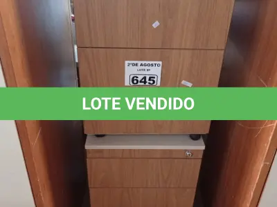 LOTE 645 - 02 GAVETEIROS EM MADEIRA COM 03 GAVETAS. (NO ESTADO) ATENÇÃO! FAZER A VISITAÇÃO ANTES DE ARREMATAR, NÃO SABEMOS SE FUNCIONA. LEILÃO NÃO TEM GARANTIA E NEM DEVOLUÇÃO, SUJEITO A POSSÍVEIS AVARIAS VISÍVEIS/OCULTAS E/OU AUSÊNCIA DE COMPONENTES.