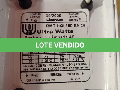 LOTE 583 - 08 REATORES PARA LÂMPADAS VAPOR SÓDIO/METÁLICO.  (NO ESTADO) ATENÇÃO! FAZER A VISITAÇÃO ANTES DE ARREMATAR, NÃO SABEMOS SE FUNCIONA. LEILÃO NÃO TEM GARANTIA E NEM DEVOLUÇÃO, SUJEITO A POSSÍVEIS AVARIAS VISÍVEIS/OCULTAS E/OU AUSÊNCIA DE COMPONENTES.