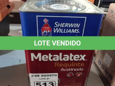 LOTE 513 - 01 LATA DE TINTA (BASE) SHERWIN WILLIAMS METALATEX SEM CHEIRO INTERIOR/EXTERIOR ACETINADO 16L.  ESTADO) ATENÇÃO! FAZER A VISITAÇÃO ANTES DE ARREMATAR, NÃO SABEMOS SE FUNCIONA. LEILÃO NÃO TEM GARANTIA E NEM DEVOLUÇÃO, SUJEITO A POSSÍVEIS AVARIAS VISÍVEIS/OCULTAS E/OU AUSÊNCIA DE COMPONENTES.
