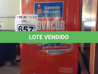 LOTE 657 - 01 LATA DE TINTA SHERWIN WILLIAMS NOVACOR SEM CHEIRO INTERIORES/EXTERIORES SEMIBRILHO 18L NA COR MARFIM. (NO ESTADO) ATENÇÃO! FAZER A VISITAÇÃO ANTES DE ARREMATAR, NÃO SABEMOS SE FUNCIONA. LEILÃO NÃO TEM GARANTIA E NEM DEVOLUÇÃO, SUJEITO A POSSÍVEIS AVARIAS VISÍVEIS/OCULTAS E/OU AUSÊNCIA DE COMPONENTES.