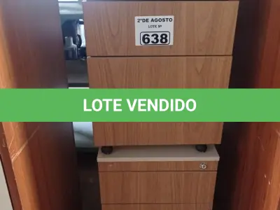 LOTE 638 - 02 GAVETEIROS EM MADEIRA COM 03 GAVETAS. (NO ESTADO) ATENÇÃO! FAZER A VISITAÇÃO ANTES DE ARREMATAR, NÃO SABEMOS SE FUNCIONA. LEILÃO NÃO TEM GARANTIA E NEM DEVOLUÇÃO, SUJEITO A POSSÍVEIS AVARIAS VISÍVEIS/OCULTAS E/OU AUSÊNCIA DE COMPONENTES.