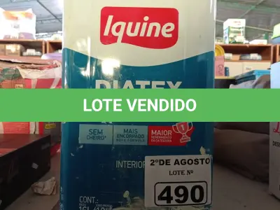 LOTE 490 - 01 LATA DE TINTA IQUINE DIATEX PINTA MAIS INTERIORES 18L NA COR HORTELÃ. (NO ESTADO) ATENÇÃO! FAZER A VISITAÇÃO ANTES DE ARREMATAR, NÃO SABEMOS SE FUNCIONA. LEILÃO NÃO TEM GARANTIA E NEM DEVOLUÇÃO, SUJEITO A POSSÍVEIS AVARIAS VISÍVEIS/OCULTAS E/OU AUSÊNCIA DE COMPONENTES).