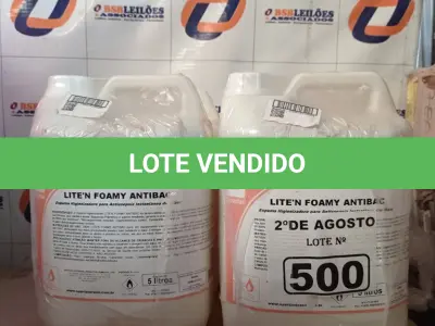 LOTE 500 - 20 LITROS DE ESPUMA HIGIENIZADORA PARA ANTISSEPSIA INSTANTÂNEA DAS MÃOS. (NO ESTADO) ATENÇÃO! FAZER A VISITAÇÃO ANTES DE ARREMATAR, NÃO SABEMOS SE FUNCIONA. LEILÃO NÃO TEM GARANTIA E NEM DEVOLUÇÃO, SUJEITO A POSSÍVEIS AVARIAS VISÍVEIS/OCULTAS E/OU AUSÊNCIA DE COMPONENTES).
