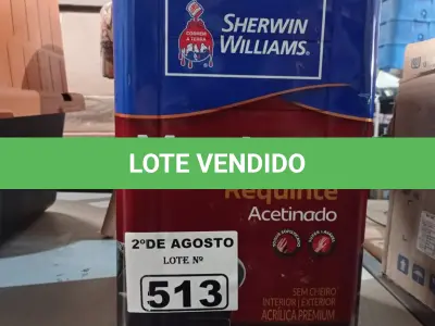 LOTE 513 - 01 LATA DE TINTA (BASE) SHERWIN WILLIAMS METALATEX SEM CHEIRO INTERIOR/EXTERIOR ACETINADO 16L.  ESTADO) ATENÇÃO! FAZER A VISITAÇÃO ANTES DE ARREMATAR, NÃO SABEMOS SE FUNCIONA. LEILÃO NÃO TEM GARANTIA E NEM DEVOLUÇÃO, SUJEITO A POSSÍVEIS AVARIAS VISÍVEIS/OCULTAS E/OU AUSÊNCIA DE COMPONENTES.