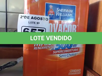 LOTE 657 - 01 LATA DE TINTA SHERWIN WILLIAMS NOVACOR SEM CHEIRO INTERIORES/EXTERIORES SEMIBRILHO 18L NA COR MARFIM. (NO ESTADO) ATENÇÃO! FAZER A VISITAÇÃO ANTES DE ARREMATAR, NÃO SABEMOS SE FUNCIONA. LEILÃO NÃO TEM GARANTIA E NEM DEVOLUÇÃO, SUJEITO A POSSÍVEIS AVARIAS VISÍVEIS/OCULTAS E/OU AUSÊNCIA DE COMPONENTES.