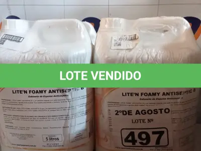 LOTE 497 - 20 LITROS DE SABONETE DE ESPUMA ANTISSÉPTICO. (NO ESTADO) ATENÇÃO! FAZER A VISITAÇÃO ANTES DE ARREMATAR, NÃO SABEMOS SE FUNCIONA. LEILÃO NÃO TEM GARANTIA E NEM DEVOLUÇÃO, SUJEITO A POSSÍVEIS AVARIAS VISÍVEIS/OCULTAS E/OU AUSÊNCIA DE COMPONENTES).