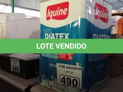 LOTE 490 - 01 LATA DE TINTA IQUINE DIATEX PINTA MAIS INTERIORES 18L NA COR HORTELÃ. (NO ESTADO) ATENÇÃO! FAZER A VISITAÇÃO ANTES DE ARREMATAR, NÃO SABEMOS SE FUNCIONA. LEILÃO NÃO TEM GARANTIA E NEM DEVOLUÇÃO, SUJEITO A POSSÍVEIS AVARIAS VISÍVEIS/OCULTAS E/OU AUSÊNCIA DE COMPONENTES).