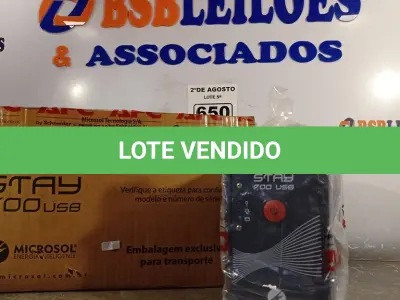 LOTE 650 - 01 NOBREAK MARCA MICROSOL 700VA. (NO ESTADO) ATENÇÃO! FAZER A VISITAÇÃO ANTES DE ARREMATAR, NÃO SABEMOS SE FUNCIONA. LEILÃO NÃO TEM GARANTIA E NEM DEVOLUÇÃO, SUJEITO A POSSÍVEIS AVARIAS VISÍVEIS/OCULTAS E/OU AUSÊNCIA DE COMPONENTES.