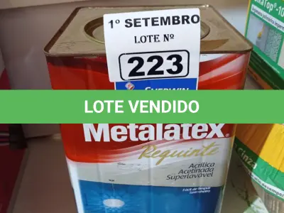 LOTE 223 - 01 LATA DE TINTA SHERWIN WILLIAMS METALATEX SEM CHEIRO INTERIORES/EXTERIORES 18L NA COR PEROLA. (NO ESTADO) ATENÇÃO! FAZER A VISITAÇÃO ANTES DE ARREMATAR, NÃO SABEMOS SE FUNCIONA. LEILÃO NÃO TEM GARANTIA E NEM DEVOLUÇÃO, SUJEITO A POSSÍVEIS AVARIAS VISÍVEIS/OCULTAS E/OU AUSÊNCIA DE COMPONENTES.