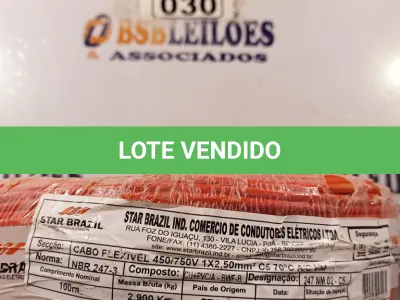 LOTE 030 - 01 ROLO DE CABO FLEXÍVEL 100M 2,5MM NA COR VERMELHA. (NO ESTADO) ATENÇÃO! FAZER A VISITAÇÃO ANTES DE ARREMATAR, NÃO SABEMOS SE FUNCIONA. LEILÃO NÃO TEM GARANTIA E NEM DEVOLUÇÃO, SUJEITO A POSSÍVEIS AVARIAS VISÍVEIS/OCULTAS E/OU AUSÊNCIA DE COMPONENTES.