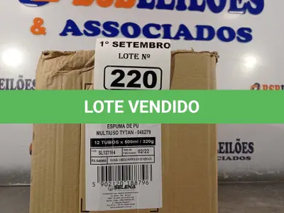 LOTE 220 - 12 TUBOS DE ESPUMA PU MULTIUSO TYTAN. (NO ESTADO) ATENÇÃO! FAZER A VISITAÇÃO ANTES DE ARREMATAR, NÃO SABEMOS SE FUNCIONA. LEILÃO NÃO TEM GARANTIA E NEM DEVOLUÇÃO, SUJEITO A POSSÍVEIS AVARIAS VISÍVEIS/OCULTAS E/OU AUSÊNCIA DE COMPONENTES.
