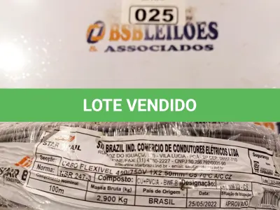 LOTE 025 - 01 ROLO DE CABO FLEXÍVEL 100M 2,5MM NA COR CINZA. (NO ESTADO) ATENÇÃO! FAZER A VISITAÇÃO ANTES DE ARREMATAR, NÃO SABEMOS SE FUNCIONA. LEILÃO NÃO TEM GARANTIA E NEM DEVOLUÇÃO, SUJEITO A POSSÍVEIS AVARIAS VISÍVEIS/OCULTAS E/OU AUSÊNCIA DE COMPONENTES.