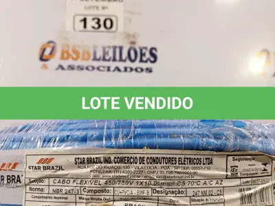 LOTE 130 - 01 ROLO DE CABO FLEXÍVEL 100M 10MM NA COR AZUL. (NO ESTADO) ATENÇÃO! FAZER A VISITAÇÃO ANTES DE ARREMATAR, NÃO SABEMOS SE FUNCIONA. LEILÃO NÃO TEM GARANTIA E NEM DEVOLUÇÃO, SUJEITO A POSSÍVEIS AVARIAS VISÍVEIS/OCULTAS E/OU AUSÊNCIA DE COMPONENTES.