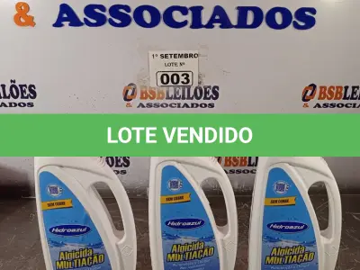 LOTE 003 - 03 LITROS DE HIDRO AZUL SEM COBRE. (NO ESTADO) ATENÇÃO! FAZER A VISITAÇÃO ANTES DE ARREMATAR, NÃO SABEMOS SE FUNCIONA. LEILÃO NÃO TEM GARANTIA E NEM DEVOLUÇÃO, SUJEITO A POSSÍVEIS AVARIAS VISÍVEIS/OCULTAS E/OU AUSÊNCIA DE COMPONENTES.