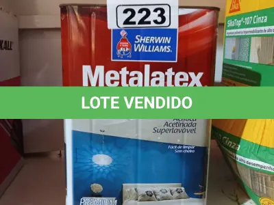 LOTE 223 - 01 LATA DE TINTA SHERWIN WILLIAMS METALATEX SEM CHEIRO INTERIORES/EXTERIORES 18L NA COR PEROLA. (NO ESTADO) ATENÇÃO! FAZER A VISITAÇÃO ANTES DE ARREMATAR, NÃO SABEMOS SE FUNCIONA. LEILÃO NÃO TEM GARANTIA E NEM DEVOLUÇÃO, SUJEITO A POSSÍVEIS AVARIAS VISÍVEIS/OCULTAS E/OU AUSÊNCIA DE COMPONENTES.