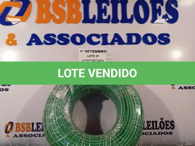 LOTE 135 - 01 ROLO DE CABO FLEXÍVEL 100M 10MM NA COR VERDE. (NO ESTADO) ATENÇÃO! FAZER A VISITAÇÃO ANTES DE ARREMATAR, NÃO SABEMOS SE FUNCIONA. LEILÃO NÃO TEM GARANTIA E NEM DEVOLUÇÃO, SUJEITO A POSSÍVEIS AVARIAS VISÍVEIS/OCULTAS E/OU AUSÊNCIA DE COMPONENTES.