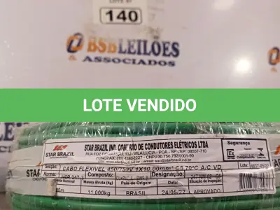 LOTE 140 - 01 ROLO DE CABO FLEXÍVEL 100M 10MM NA COR VERDE. (NO ESTADO) ATENÇÃO! FAZER A VISITAÇÃO ANTES DE ARREMATAR, NÃO SABEMOS SE FUNCIONA. LEILÃO NÃO TEM GARANTIA E NEM DEVOLUÇÃO, SUJEITO A POSSÍVEIS AVARIAS VISÍVEIS/OCULTAS E/OU AUSÊNCIA DE COMPONENTES.