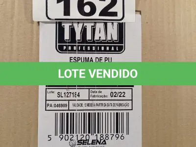 LOTE 162 - 12 TUBOS DE ESPUMA PU MULTIUSO TYTAN. (NO ESTADO) ATENÇÃO! FAZER A VISITAÇÃO ANTES DE ARREMATAR, NÃO SABEMOS SE FUNCIONA. LEILÃO NÃO TEM GARANTIA E NEM DEVOLUÇÃO, SUJEITO A POSSÍVEIS AVARIAS VISÍVEIS/OCULTAS E/OU AUSÊNCIA DE COMPONENTES.