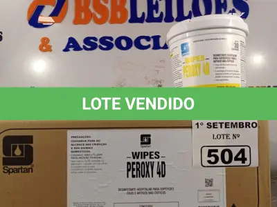 LOTE 504 - 01 CAIXA DE PEROXY 4D, DESINFETANTE HOSPITALAR PARA SUPERFÍCIES FIXAS E ARTIGOS NÃO CRÍTICOS COM 06 POTES CADA. (NO ESTADO) ATENÇÃO! FAZER A VISITAÇÃO ANTES DE ARREMATAR, NÃO SABEMOS SE FUNCIONA. LEILÃO NÃO TEM GARANTIA E NEM DEVOLUÇÃO, SUJEITO A POSSÍVEIS AVARIAS VISÍVEIS/OCULTAS E/OU AUSÊNCIA DE COMPONENTES.