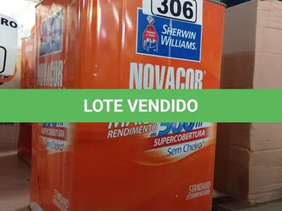 LOTE 306 - 01 LATA DE TINTA SHERWIN WILLIAMS NOVACOR SEM CHEIRO SEMIBRILHO INTERIORES/EXTERIORES 18L NA COR PALHA. (NO ESTADO) ATENÇÃO! FAZER A VISITAÇÃO ANTES DE ARREMATAR, NÃO SABEMOS SE FUNCIONA. LEILÃO NÃO TEM GARANTIA E NEM DEVOLUÇÃO, SUJEITO A POSSÍVEIS AVARIAS VISÍVEIS/OCULTAS E/OU AUSÊNCIA DE COMPONENTES.
