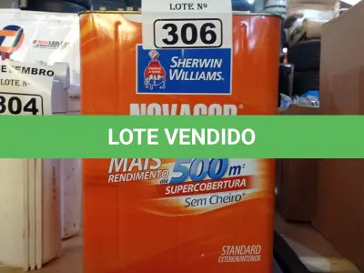 LOTE 306 - 01 LATA DE TINTA SHERWIN WILLIAMS NOVACOR SEM CHEIRO SEMIBRILHO INTERIORES/EXTERIORES 18L NA COR PALHA. (NO ESTADO) ATENÇÃO! FAZER A VISITAÇÃO ANTES DE ARREMATAR, NÃO SABEMOS SE FUNCIONA. LEILÃO NÃO TEM GARANTIA E NEM DEVOLUÇÃO, SUJEITO A POSSÍVEIS AVARIAS VISÍVEIS/OCULTAS E/OU AUSÊNCIA DE COMPONENTES.