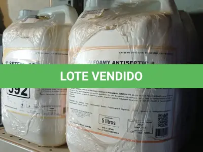 LOTE 592 - 20 LITROS DE SABONETE DE ESPUMA ANTISSÉPTICO. (NO ESTADO) ATENÇÃO! FAZER A VISITAÇÃO ANTES DE ARREMATAR, NÃO SABEMOS SE FUNCIONA. LEILÃO NÃO TEM GARANTIA E NEM DEVOLUÇÃO, SUJEITO A POSSÍVEIS AVARIAS VISÍVEIS/OCULTAS E/OU AUSÊNCIA DE COMPONENTES.