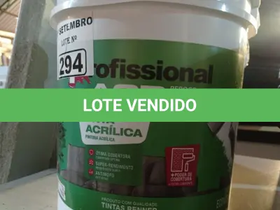 LOTE 294 - 01 BALDE DE TINTA ACRÍLICA INTERIORES 18L NA COR CONCRETO FOSCO. (NO ESTADO) ATENÇÃO! FAZER A VISITAÇÃO ANTES DE ARREMATAR, NÃO SABEMOS SE FUNCIONA. LEILÃO NÃO TEM GARANTIA E NEM DEVOLUÇÃO, SUJEITO A POSSÍVEIS AVARIAS VISÍVEIS/OCULTAS E/OU AUSÊNCIA DE COMPONENTES.