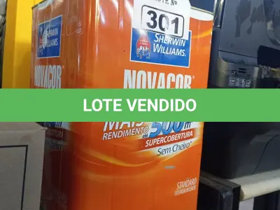LOTE 301 - 01 LATA DE TINTA SHERWIN WILLIAMS NOVACOR SEM CHEIRO SEMIBRILHO INTERIORES/EXTERIORES 18L NA COR MARFIM. (NO ESTADO) ATENÇÃO! FAZER A VISITAÇÃO ANTES DE ARREMATAR, NÃO SABEMOS SE FUNCIONA. LEILÃO NÃO TEM GARANTIA E NEM DEVOLUÇÃO, SUJEITO A POSSÍVEIS AVARIAS VISÍVEIS/OCULTAS E/OU AUSÊNCIA DE COMPONENTES.