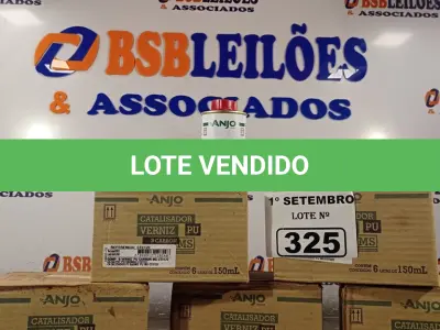 LOTE 325 - 05 CAIXAS COM CATALIZADOR VERNIZ “PU” ANJO COM 06 LATAS DE 150ML CADA. (NO ESTADO) ATENÇÃO! FAZER A VISITAÇÃO ANTES DE ARREMATAR, NÃO SABEMOS SE FUNCIONA. LEILÃO NÃO TEM GARANTIA E NEM DEVOLUÇÃO, SUJEITO A POSSÍVEIS AVARIAS VISÍVEIS/OCULTAS E/OU AUSÊNCIA DE COMPONENTES.