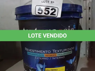 LOTE 552 - 01 BALDE DE REVESTIMENTO TEXTURIZADO HIDRORREPELENTE ANTIMOFO COR BRANCO BASE 25KG. (NO ESTADO) ATENÇÃO! FAZER A VISITAÇÃO ANTES DE ARREMATAR, NÃO SABEMOS SE FUNCIONA. LEILÃO NÃO TEM GARANTIA E NEM DEVOLUÇÃO, SUJEITO A POSSÍVEIS AVARIAS VISÍVEIS/OCULTAS E/OU AUSÊNCIA DE COMPONENTES.
