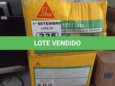 LOTE 335 - 02 CAIXAS COM SIKA TOP 107 CINZA 18KG, ARGAMASSA POLIMÉRICA IMPERMEABILIZANTE DE ALTO DESEMPENHO. (NO ESTADO) ATENÇÃO! FAZER A VISITAÇÃO ANTES DE ARREMATAR, NÃO SABEMOS SE FUNCIONA. LEILÃO NÃO TEM GARANTIA E NEM DEVOLUÇÃO, SUJEITO A POSSÍVEIS AVARIAS VISÍVEIS/OCULTAS E/OU AUSÊNCIA DE COMPONENTES.
