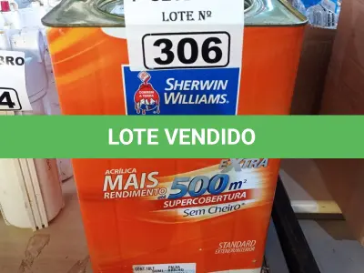 LOTE 306 - 01 LATA DE TINTA SHERWIN WILLIAMS NOVACOR SEM CHEIRO SEMIBRILHO INTERIORES/EXTERIORES 18L NA COR PALHA. (NO ESTADO) ATENÇÃO! FAZER A VISITAÇÃO ANTES DE ARREMATAR, NÃO SABEMOS SE FUNCIONA. LEILÃO NÃO TEM GARANTIA E NEM DEVOLUÇÃO, SUJEITO A POSSÍVEIS AVARIAS VISÍVEIS/OCULTAS E/OU AUSÊNCIA DE COMPONENTES.