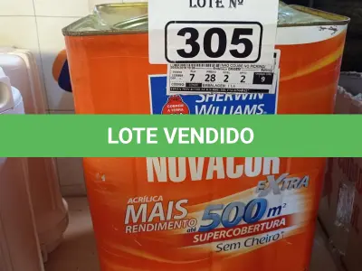 LOTE 305 - 01 LATA DE TINTA SHERWIN WILLIAMS NOVACOR SEM CHEIRO SEMIBRILHO INTERIORES/EXTERIORES 18L NA COR PALHA. (NO ESTADO) ATENÇÃO! FAZER A VISITAÇÃO ANTES DE ARREMATAR, NÃO SABEMOS SE FUNCIONA. LEILÃO NÃO TEM GARANTIA E NEM DEVOLUÇÃO, SUJEITO A POSSÍVEIS AVARIAS VISÍVEIS/OCULTAS E/OU AUSÊNCIA DE COMPONENTES.