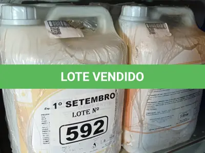 LOTE 592 - 20 LITROS DE SABONETE DE ESPUMA ANTISSÉPTICO. (NO ESTADO) ATENÇÃO! FAZER A VISITAÇÃO ANTES DE ARREMATAR, NÃO SABEMOS SE FUNCIONA. LEILÃO NÃO TEM GARANTIA E NEM DEVOLUÇÃO, SUJEITO A POSSÍVEIS AVARIAS VISÍVEIS/OCULTAS E/OU AUSÊNCIA DE COMPONENTES.