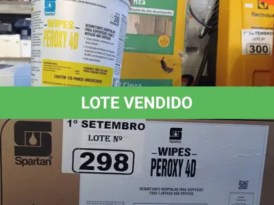 LOTE 298 - 01 CAIXA DE PEROXY 4D, DESINFETANTE HOSPITALAR PARA SUPERFÍCIES FIXAS E ARTIGOS NÃO CRÍTICOS COM 06 POTES CADA. (NO ESTADO) ATENÇÃO! FAZER A VISITAÇÃO ANTES DE ARREMATAR, NÃO SABEMOS SE FUNCIONA. LEILÃO NÃO TEM GARANTIA E NEM DEVOLUÇÃO, SUJEITO A POSSÍVEIS AVARIAS VISÍVEIS/OCULTAS E/OU AUSÊNCIA DE COMPONENTES.